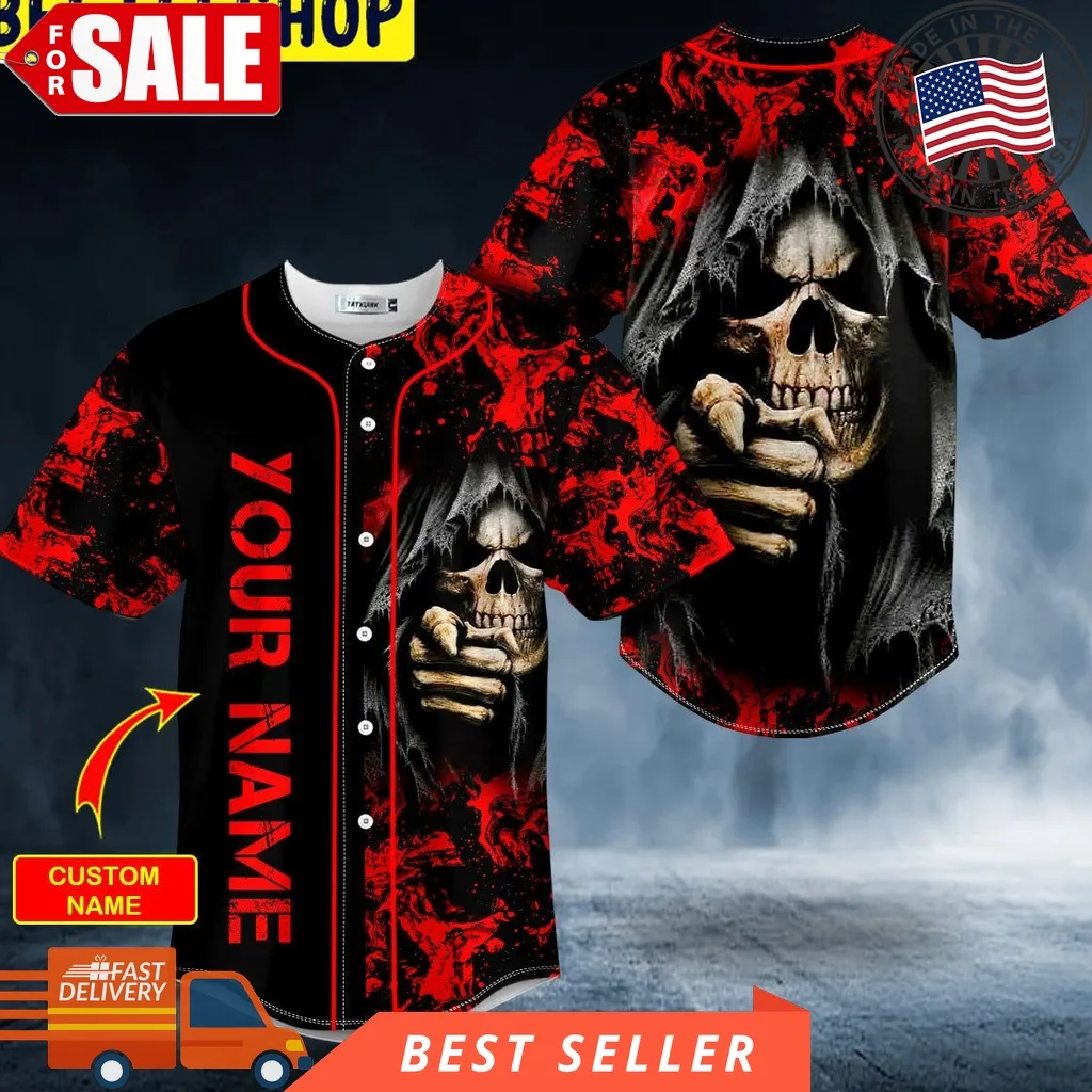 Bloody Grim Reaper Pointing Skull Custom Trending Baseball Jersey