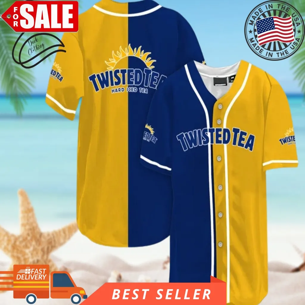 Blue And Yellow Split Twisted Tea Baseball Jersey, Halloween Shirt, Hawaii Shirt Holiday Beach Summer 