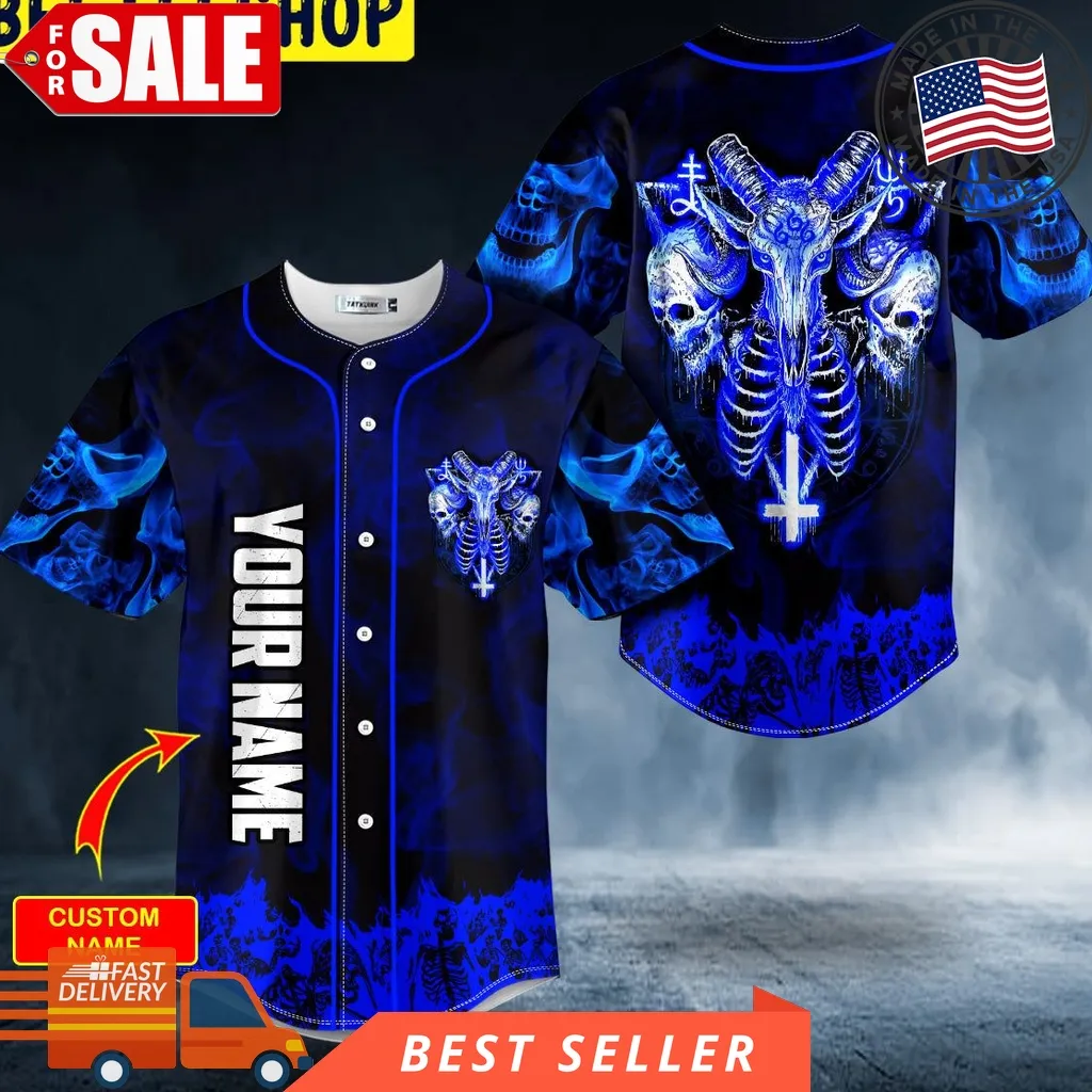 Blue Baphomet Evil Skull Custom Trending Baseball Jersey