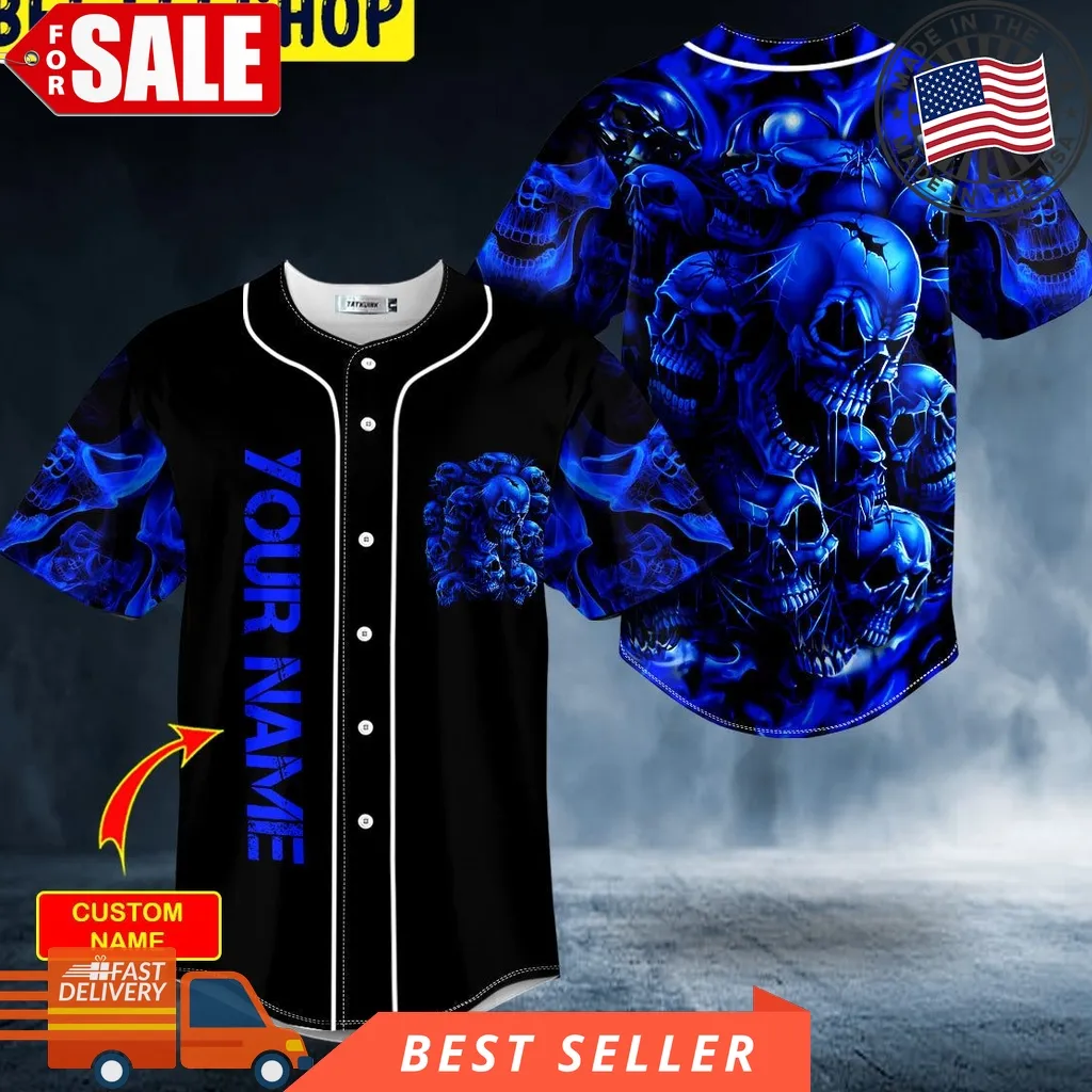 Blue Cracked Skull Custom Trending Baseball Jersey (2)