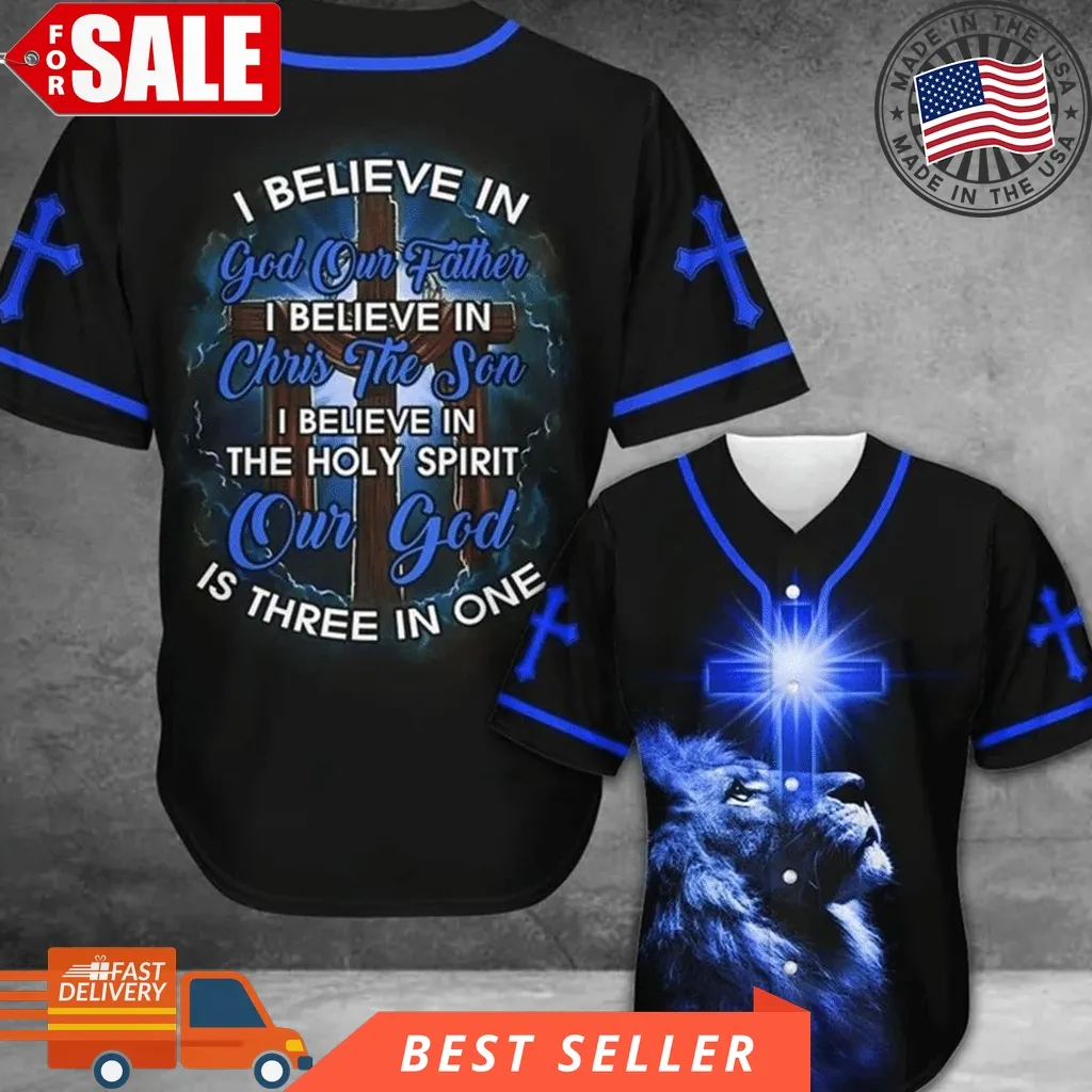 Blue Lion King I Believe In God Gift For Lover Baseball Jersey