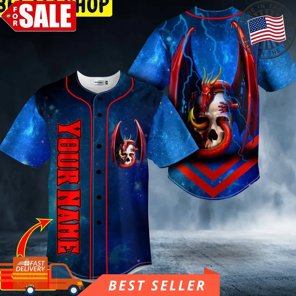 Blue Tentacle Dragon Skull Custom Trending Baseball Jersey
