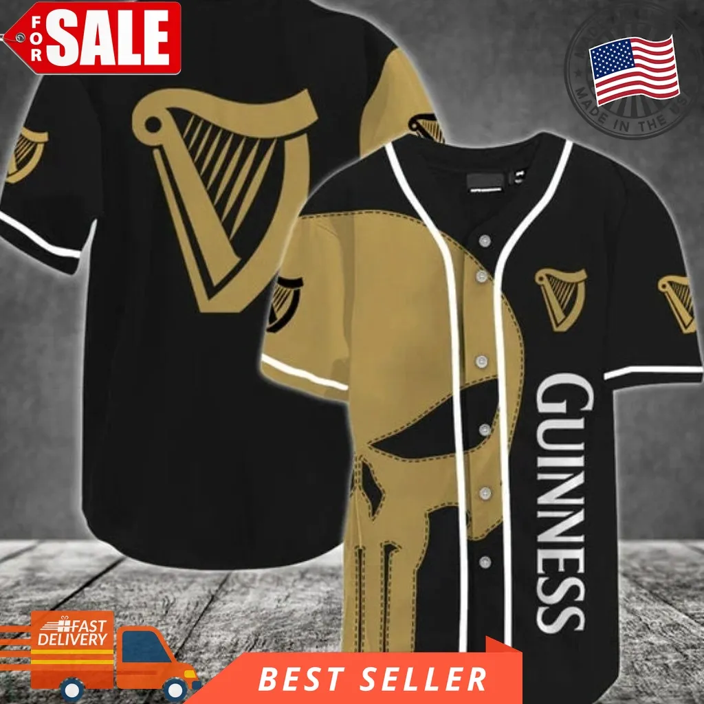 Brown Skull Guinness Love Beer Baseball Jersey Size up S to 5XL