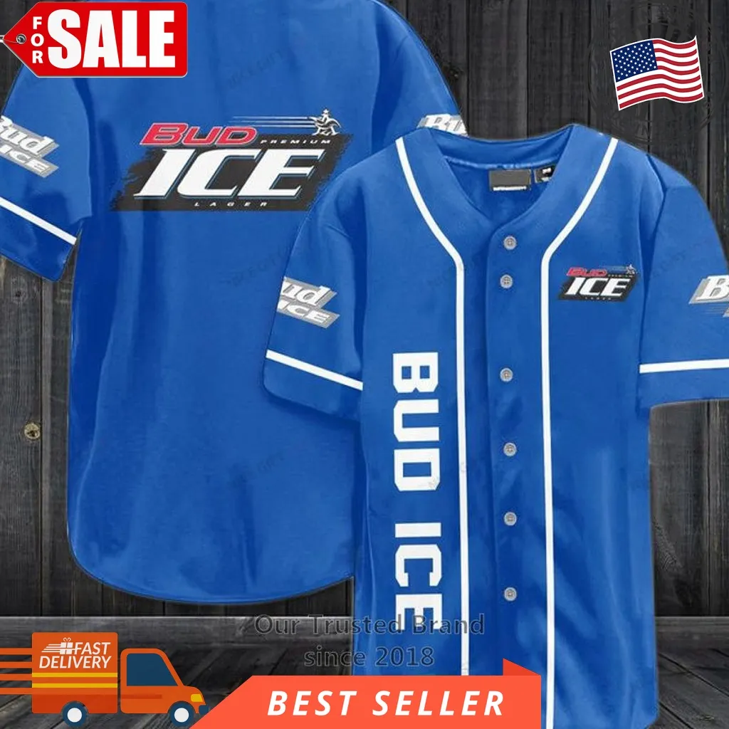 Bud Ice Logo Blue Baseball Jersey Unisex
