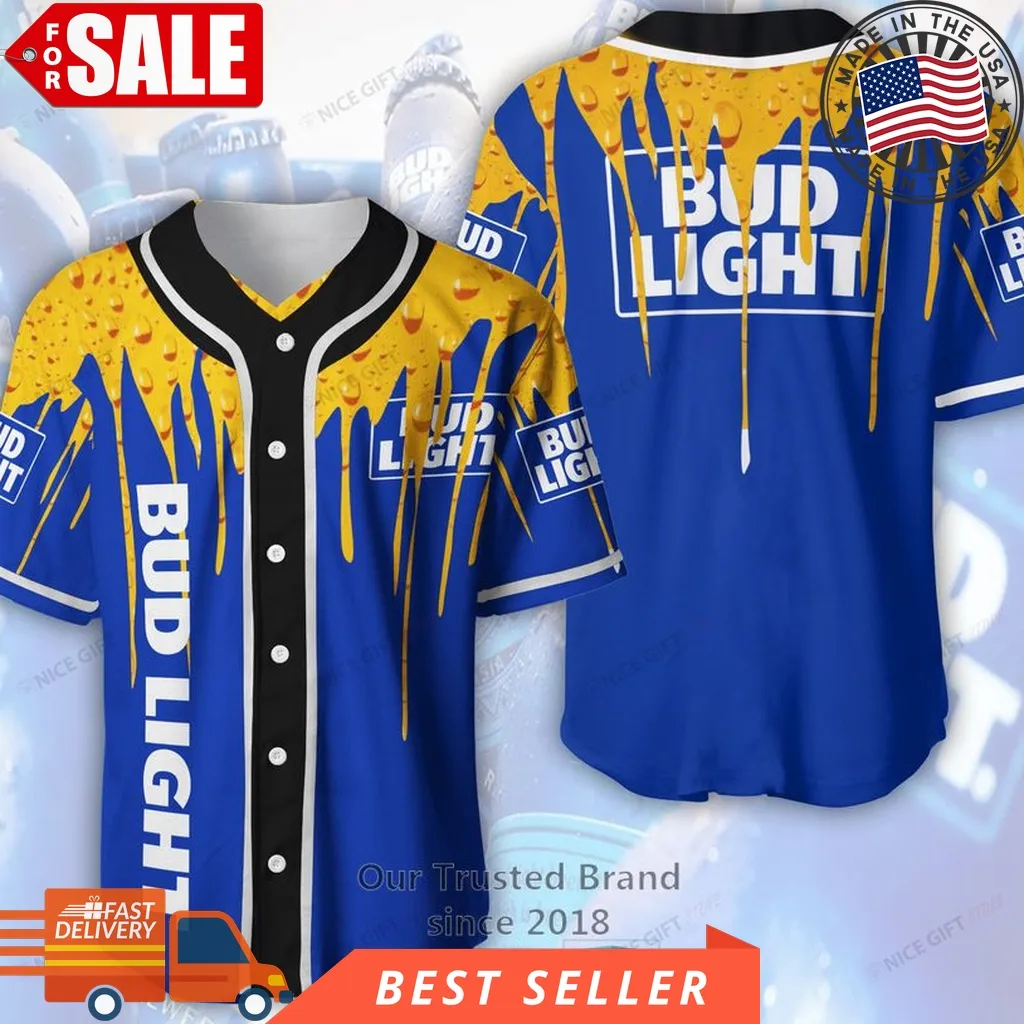 Bud Light Beer Blue Yellow Baseball Jersey Plus Size