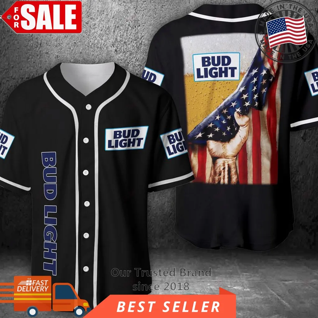Bud Light Beer United States Flag Black Baseball Jersey Unisex