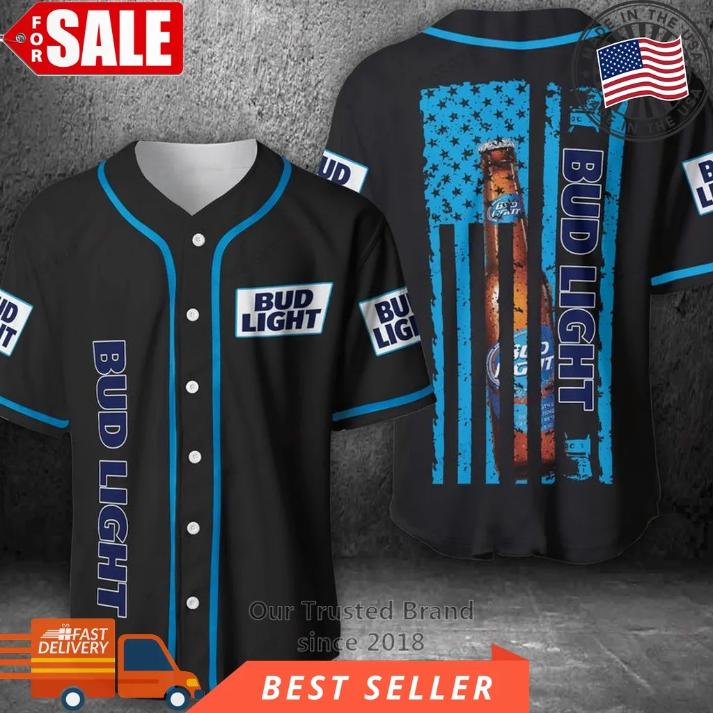 Bud Light United States Flag Black Blue Baseball Jersey Size up S to 5XL