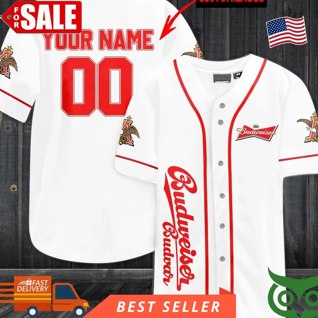 Budweiser Budvar Custom Name Number Baseball Jersey Shirt Unisex