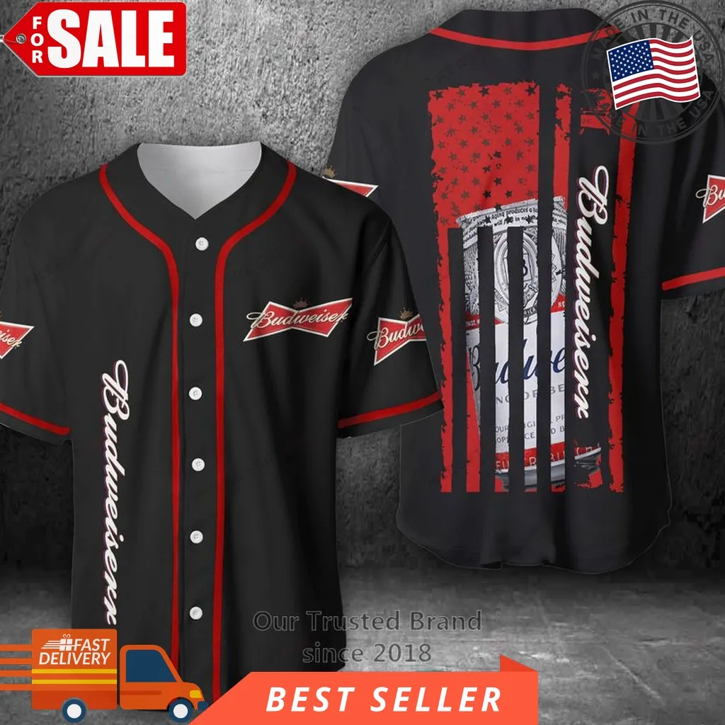 Budweiser Can United States Flag Black Baseball Jersey Plus Size