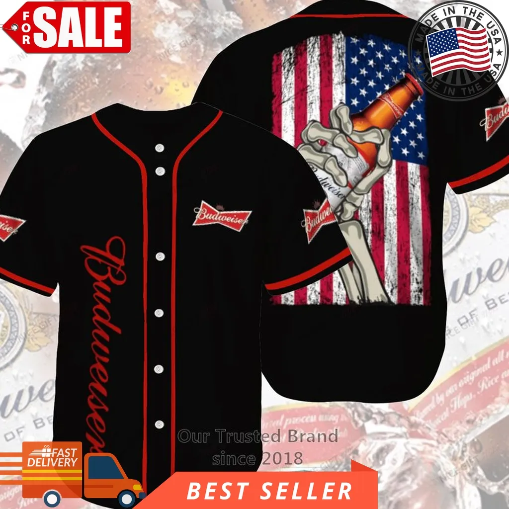 Budweiser United States Flag Black Baseball Jersey Plus Size