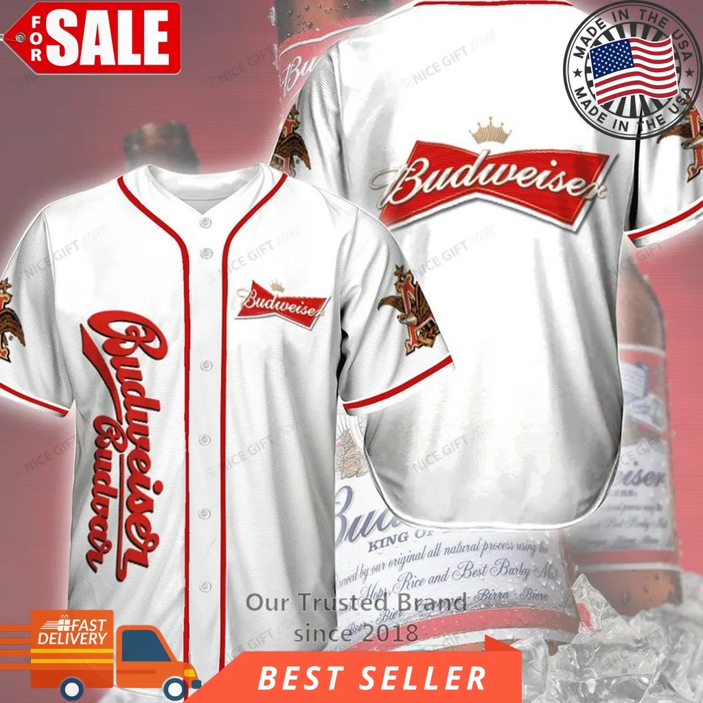 Budweiser White Baseball Jersey Unisex