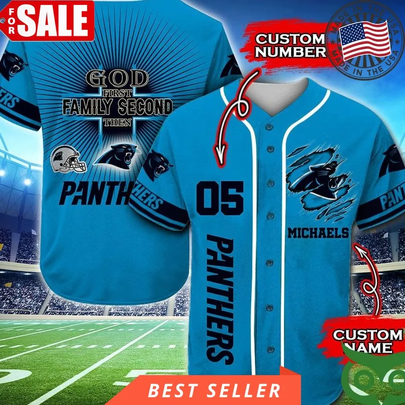 Carolina Panthers NFL 3D Custom Name Number Metallica Baseball