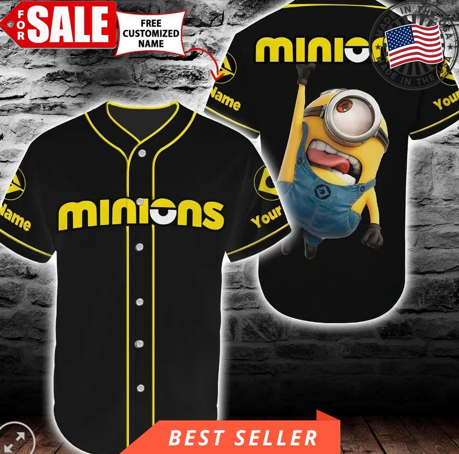 Cartoon Character Minions Color Personalized Custom Name Baseball Jersey