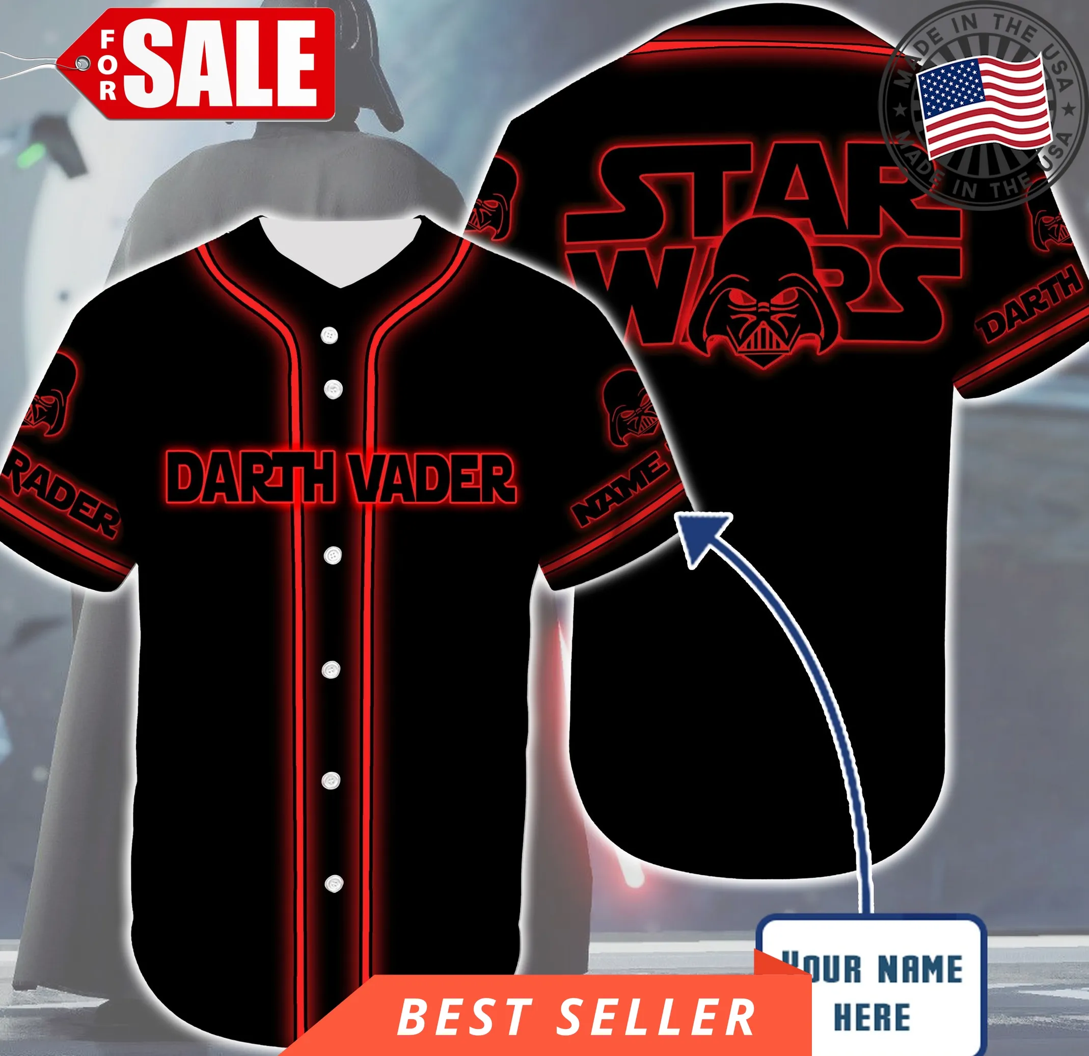 Cartoon Darth Vader Black And Red Personalized Custom Name Baseball Tee Jersey Shirt Unisex Men Women