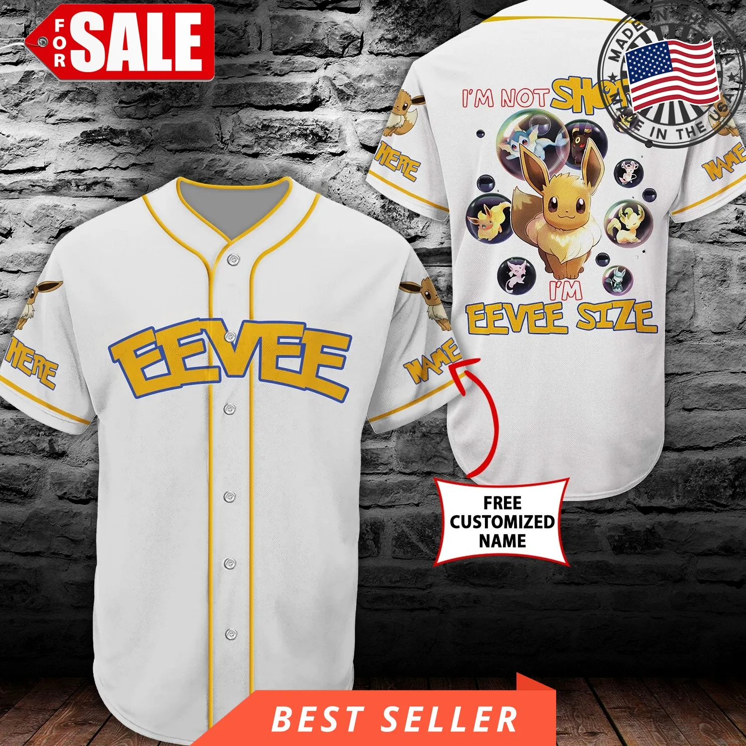 Cartoon Eevee Size Baseball Tee Jersey Shirt White (Personalized Custom Name ) Unisex Men Women Trending