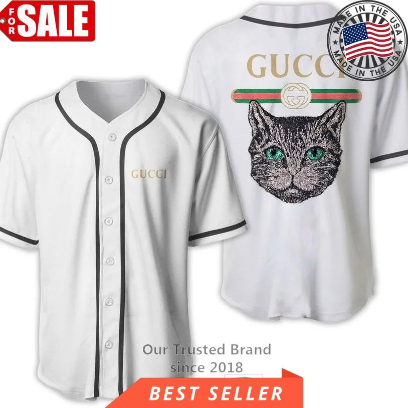 Cat Gucci White Baseball Jersey Cat,Baseball