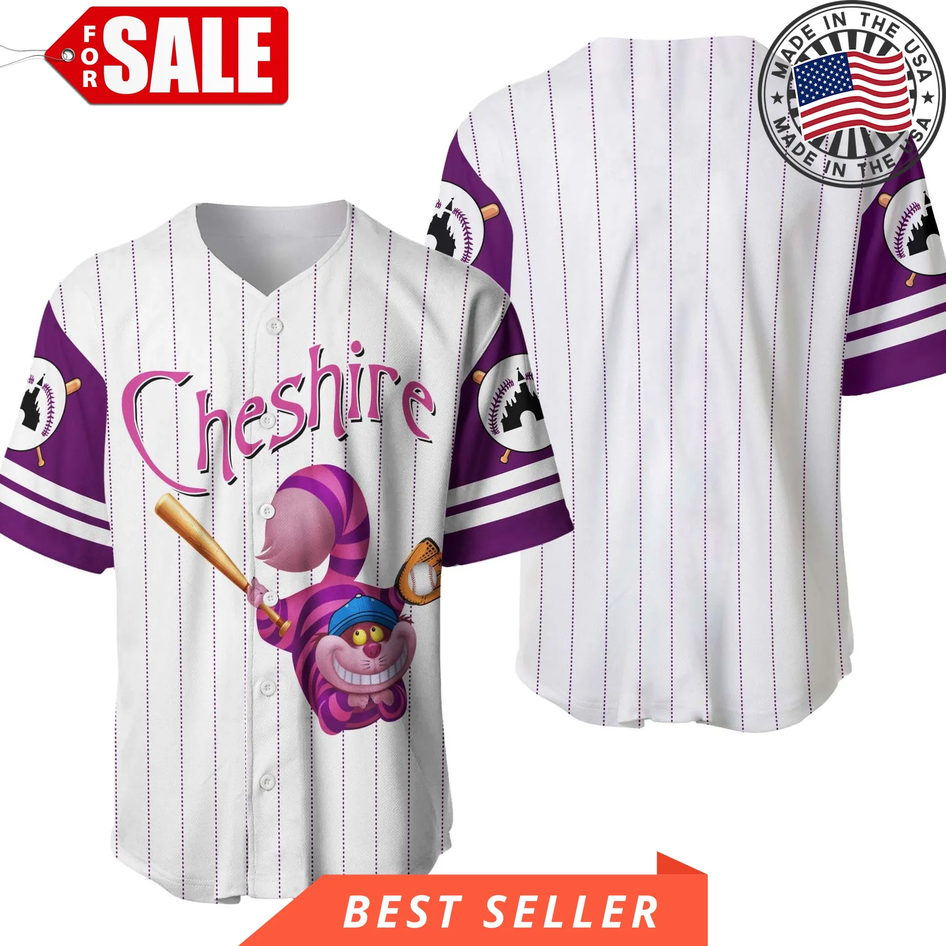 Cheshire Cat White Pink Purple Disney Cartoon Design Custom Personalized Baseball Jersey Disney Mom Shirt