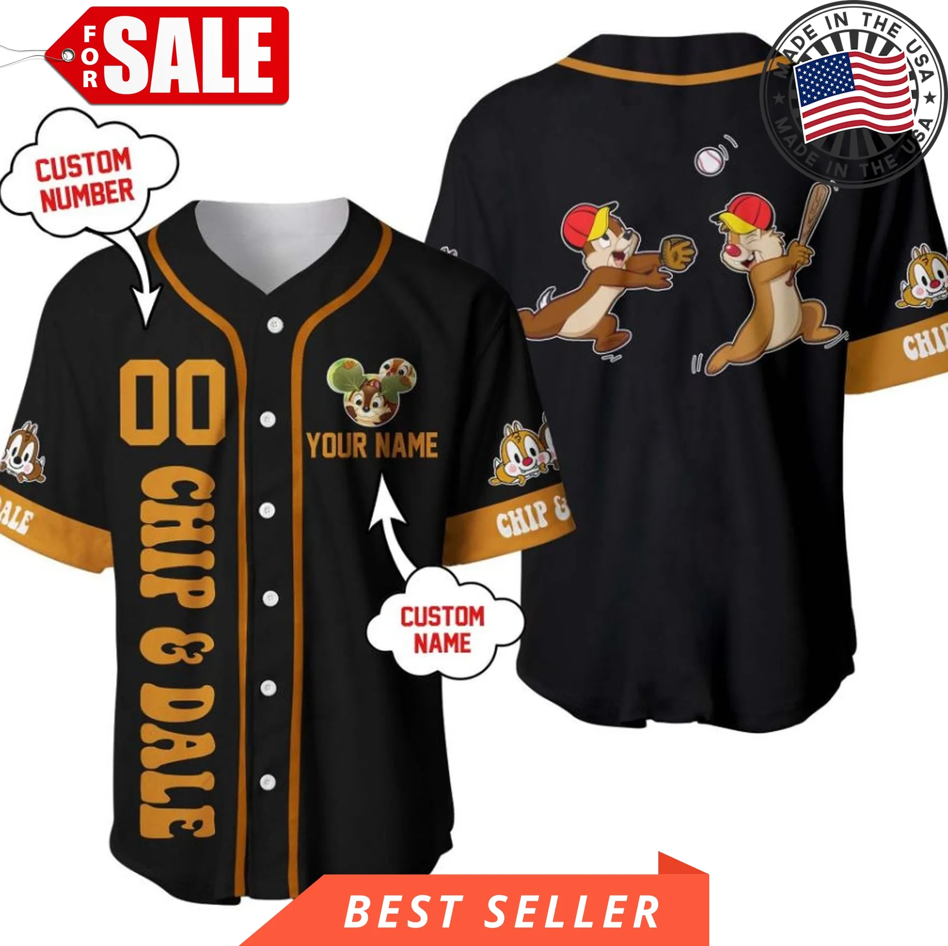 Chip  Dale Chipmunk Black Disney Personalized Cartoon Custom Baseball Jersey Disney Mom Shirt,Baseball