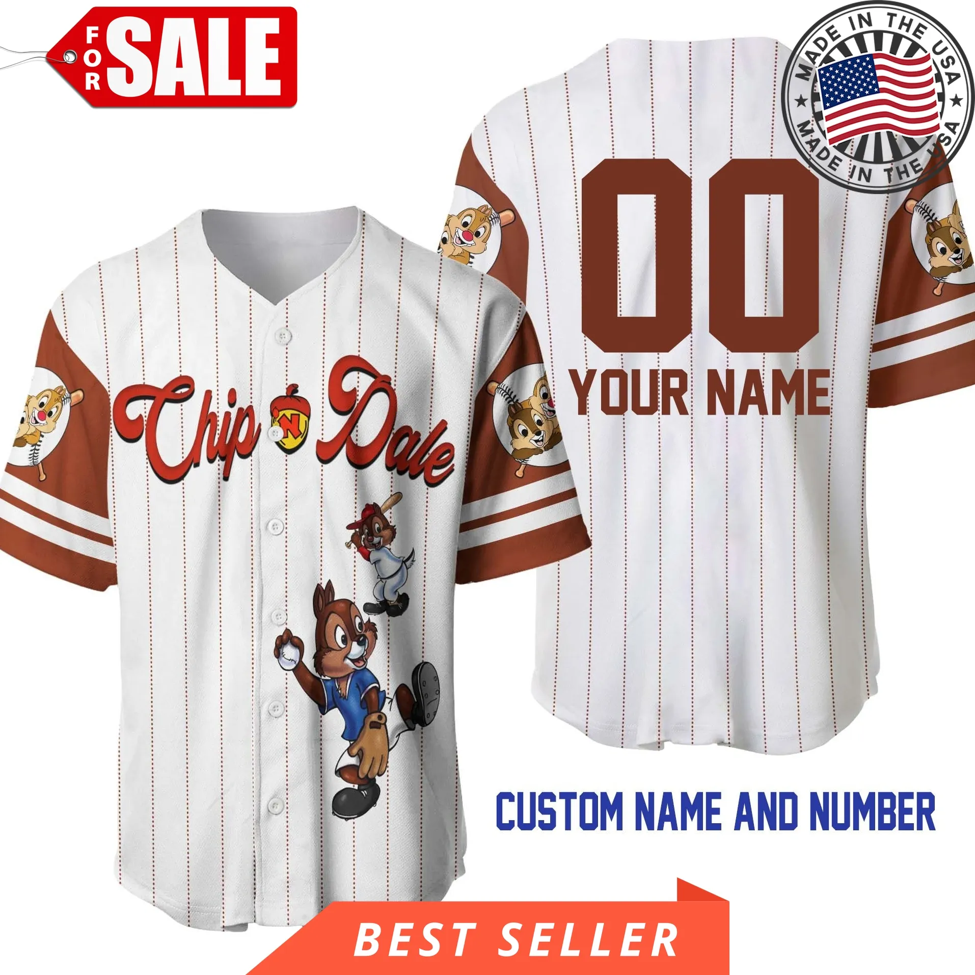 Chip N Dale White Coffee Brown Disney Cartoon Design Custom Personalized Baseball Jersey Disney Mom Shirt