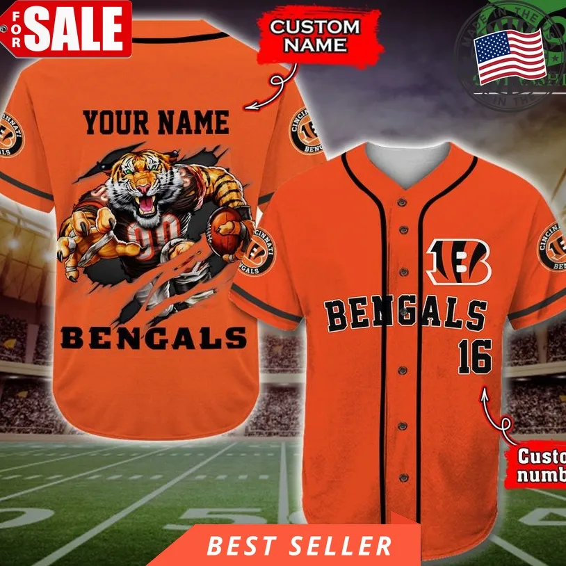 Cincinnati Bengals Baseball Jersey Nfl Custom Name Number Sunflower