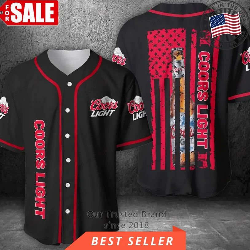 Coors Light United States Flag Black Red Baseball Jersey