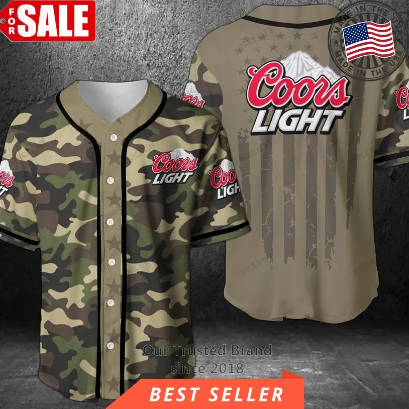 Coors Light United States Flag Green Camo Baseball Jersey