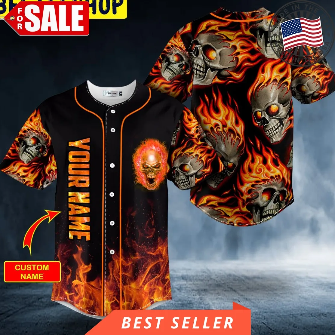 Crazy Ghost Fire Skull Custom Trending Baseball Jersey