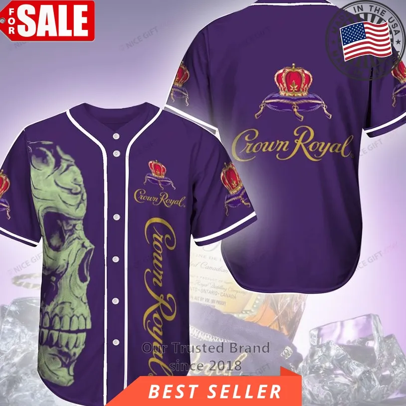 Crown Royal Logo Skull Purple Baseball Jersey Size up S to 5XL Skull,Baseball