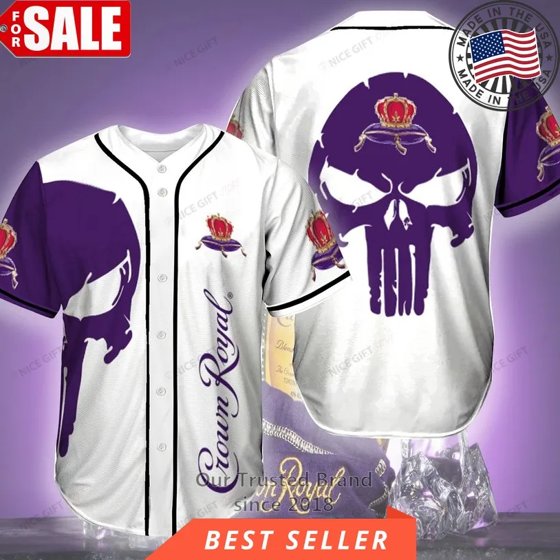 Crown Royal Punisher Skull White Purple Baseball Jersey Size up S to 5XL Trending