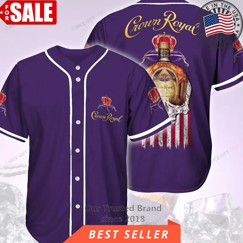 Crown Royal Skull United States Flag Purple Baseball Jersey Size up S to 5XL Skull,Baseball
