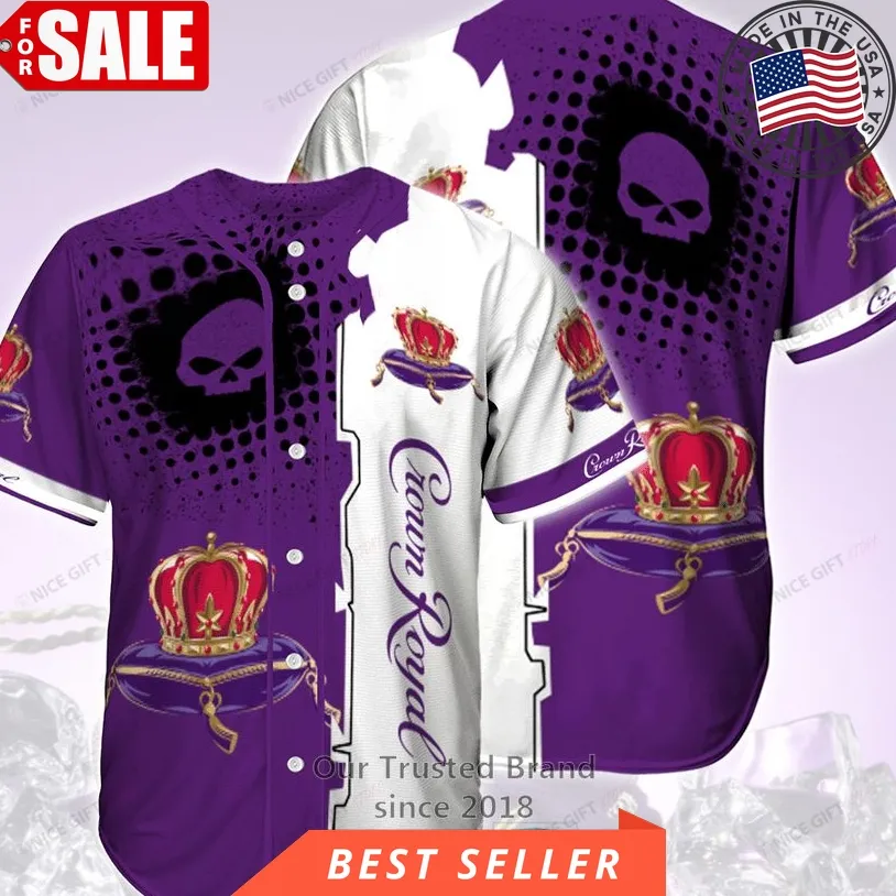 Crown Royal Skull White Purple Baseball Jersey Size up S to 5XL
