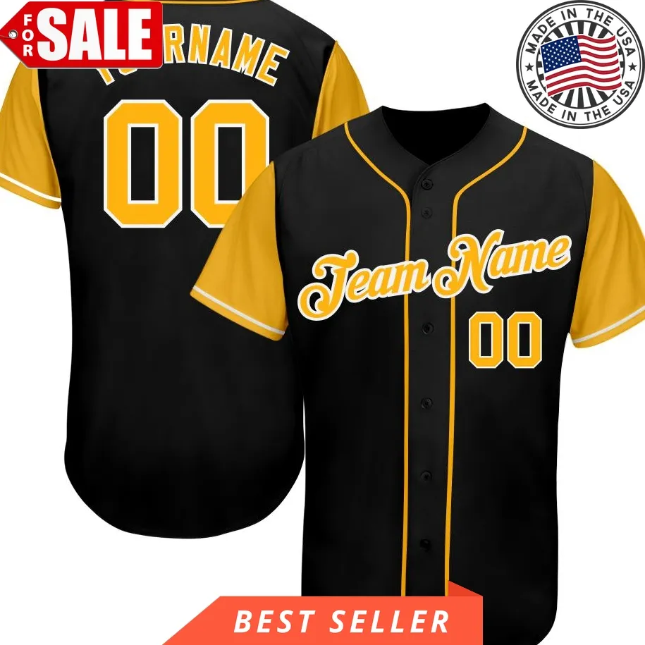 Custom Black Gold White Authentic Baseball Jersey Unisex