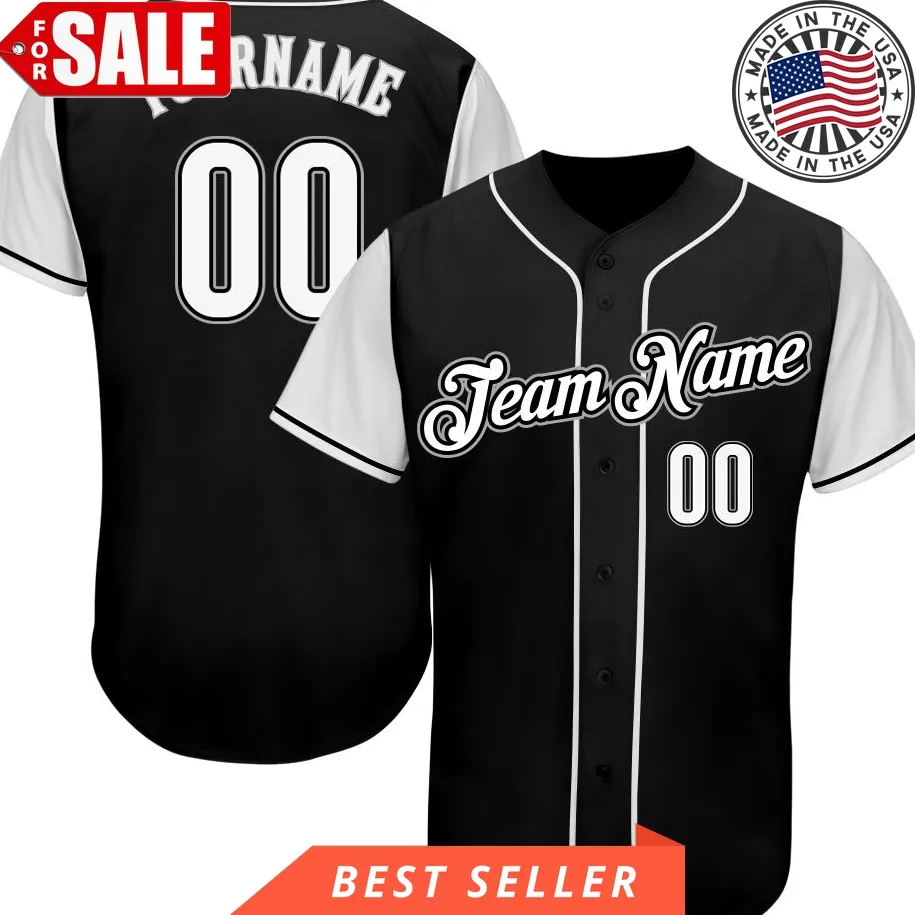 Custom Black White Gray Authentic Baseball Jersey Plus Size