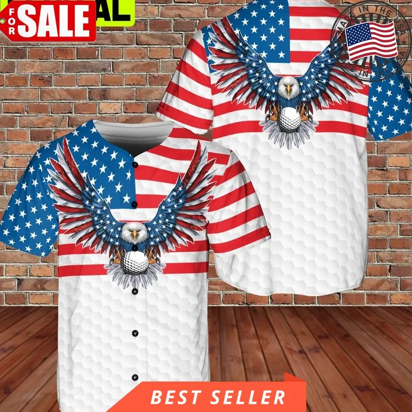 Custom Name American Eagle Patriot Golf Us Flag 3D Baseball Jersey Style 2 Golfer Unisex Trending