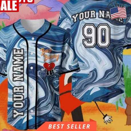 Custom Name And Number Bad Bunny Un Verano Sin Ti Blue Waves Baseball Jersey Size up S to 5XL Trending