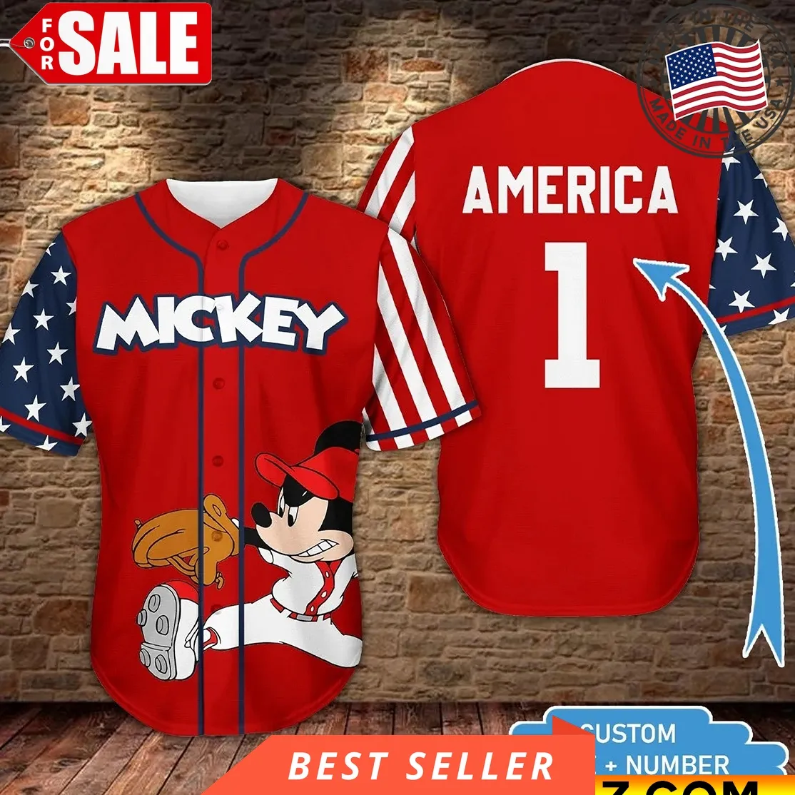 Custom Name And Number Disney Mickey Baseball Flag America Baseball Jersey Unisex Disney Mom Shirt,Baseball