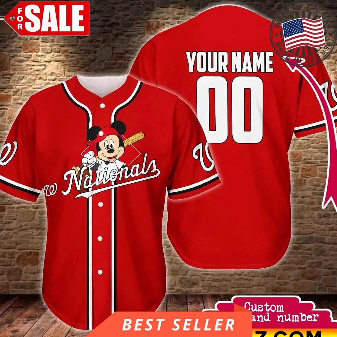 Custom Name And Number Disney Mickey Baseball Nationals Baseball Jersey Plus Size Disney Mom Shirt,Baseball