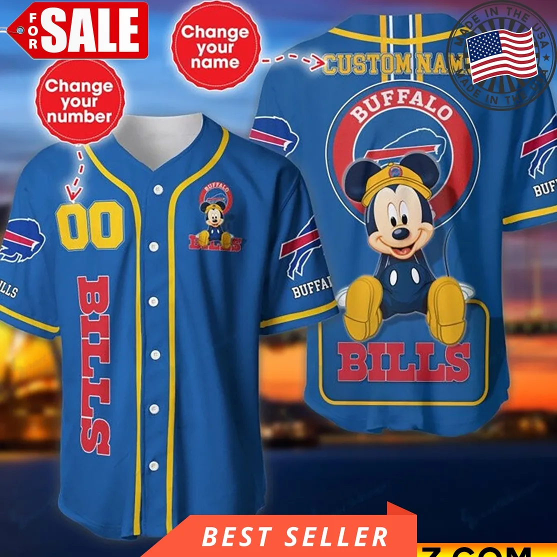 Custom Name And Number Disney Mickey Buffalo Bills Nfl Baseball Jersey Unisex Disney Mom Shirt,Sunflower