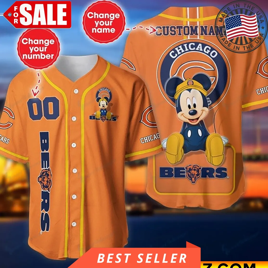 Custom Name And Number Disney Mickey Chicago Bears Nfl Baseball Jersey Unisex Disney Mom Shirt,Sunflower,Baseball,Aunt
