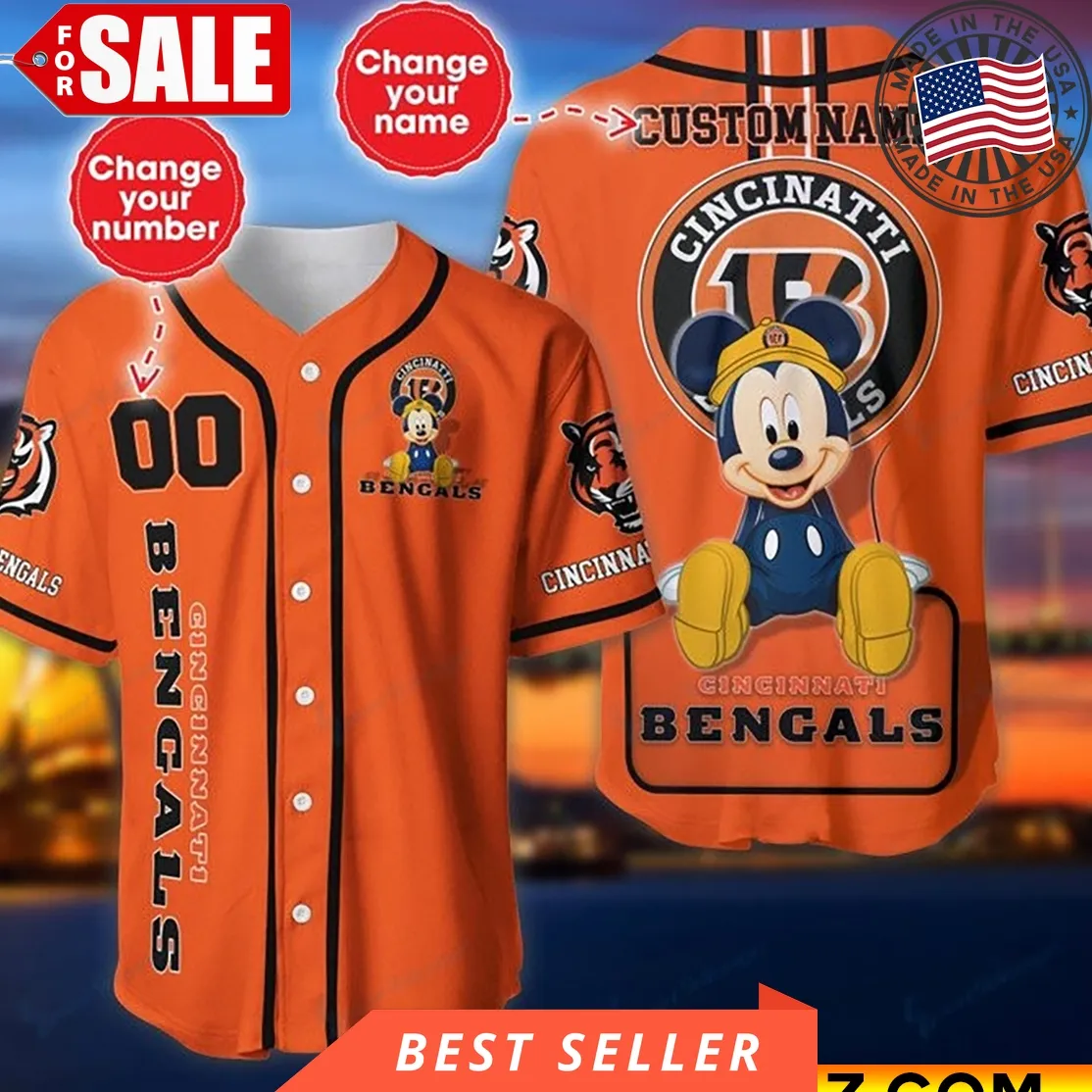 Custom Name And Number Disney Mickey Cincinnati Bengals Nfl Baseball Jersey Plus Size Trending