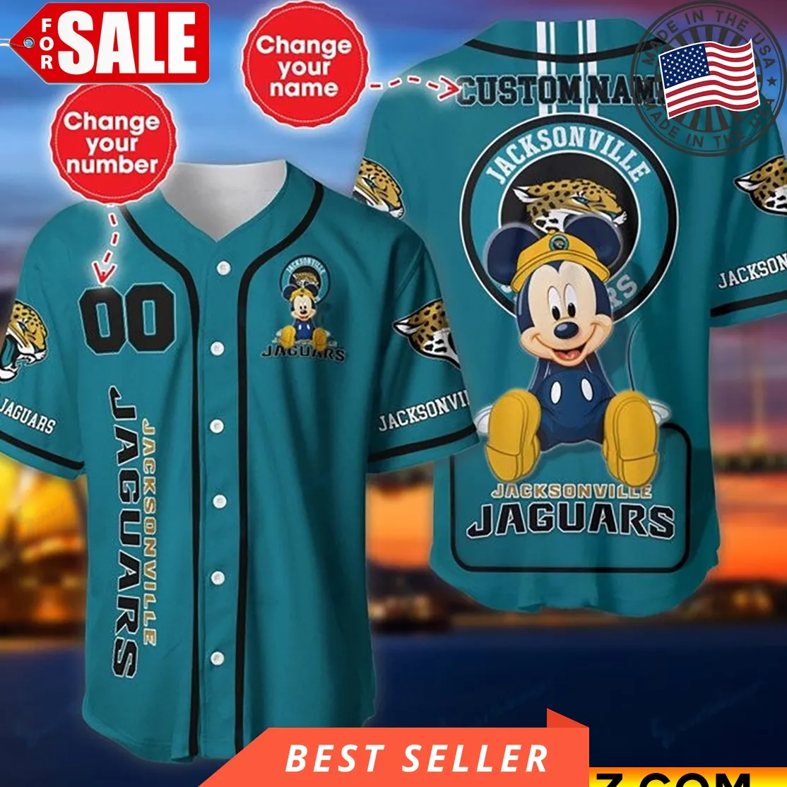 Custom Name And Number Disney Mickey Jacksonville Jaguars Nfl Baseball Jersey Unisex Disney Mom Shirt,Sunflower,Baseball,Aunt