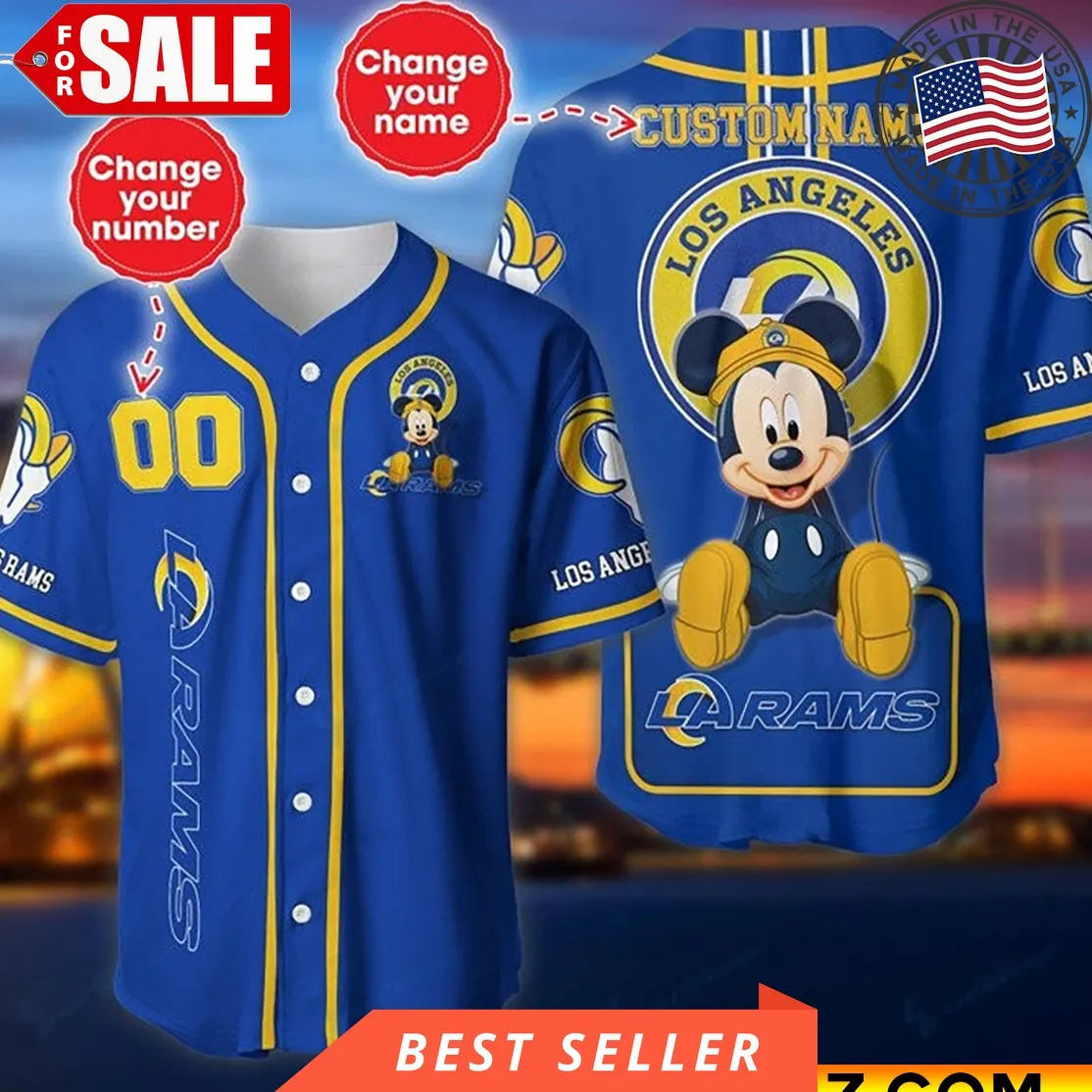 Custom Name And Number Disney Mickey La Rams Nfl Baseball Jersey Unisex Disney Mom Shirt,Sunflower