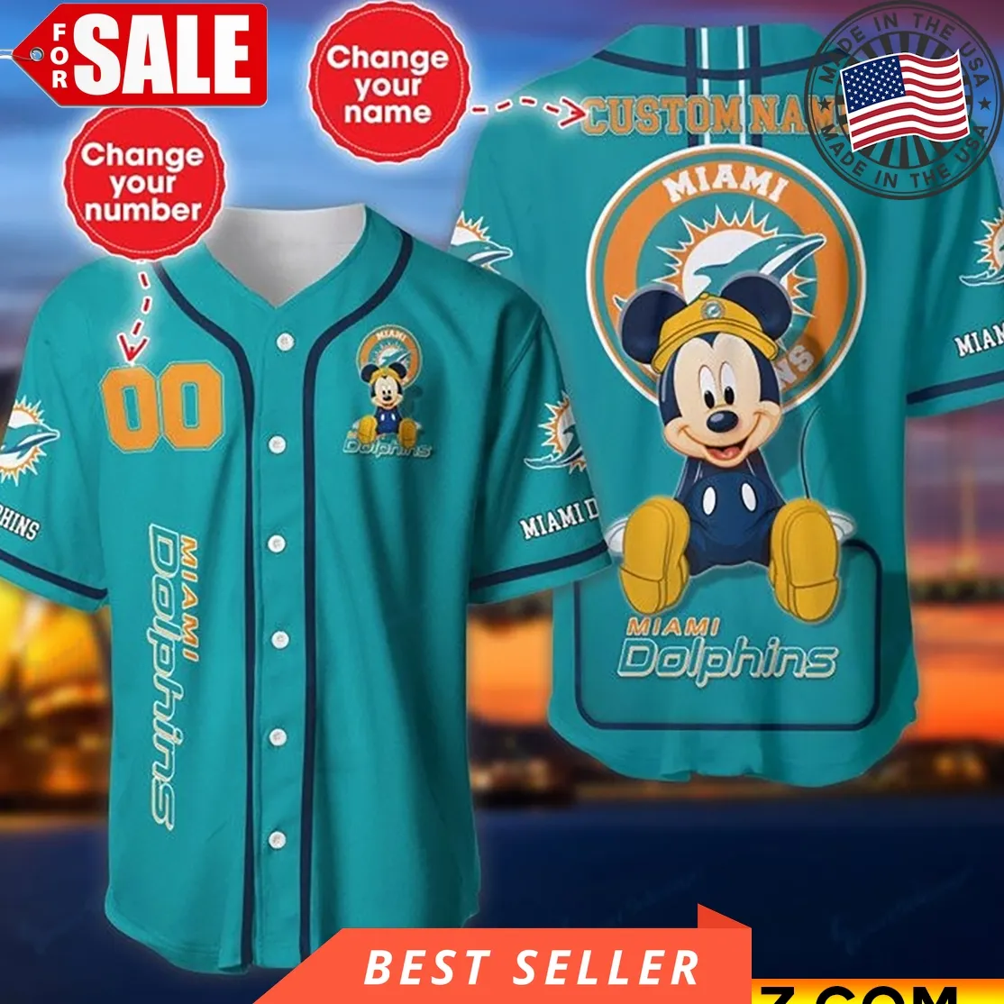 Custom Name And Number Disney Mickey Miami Dolphins Nfl Baseball Jersey Size up S to 5XL Disney Mom Shirt,Sunflower,Baseball,Son