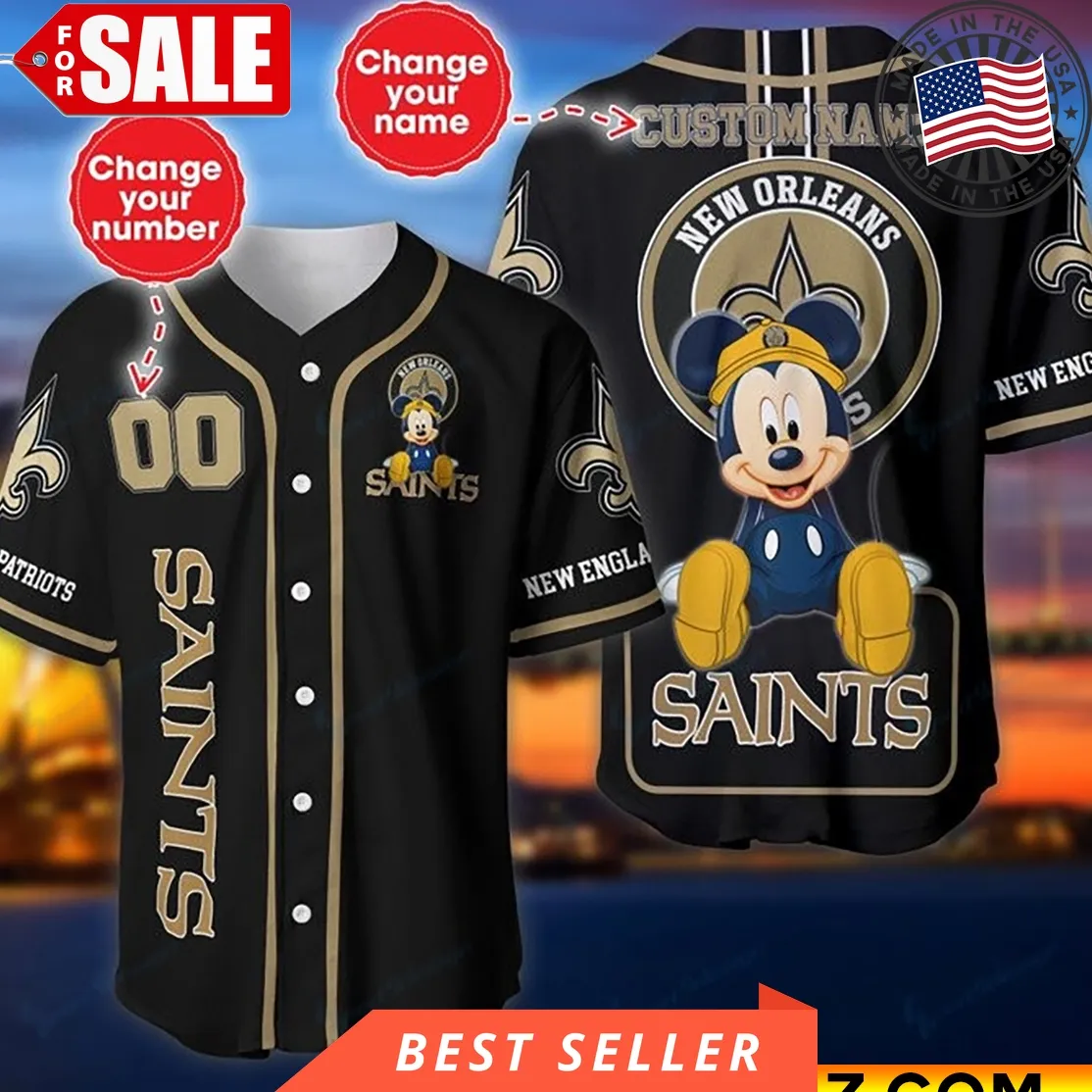 Custom Name And Number Disney Mickey New Orleans Saints Nfl Baseball Jersey Unisex Disney Mom Shirt
