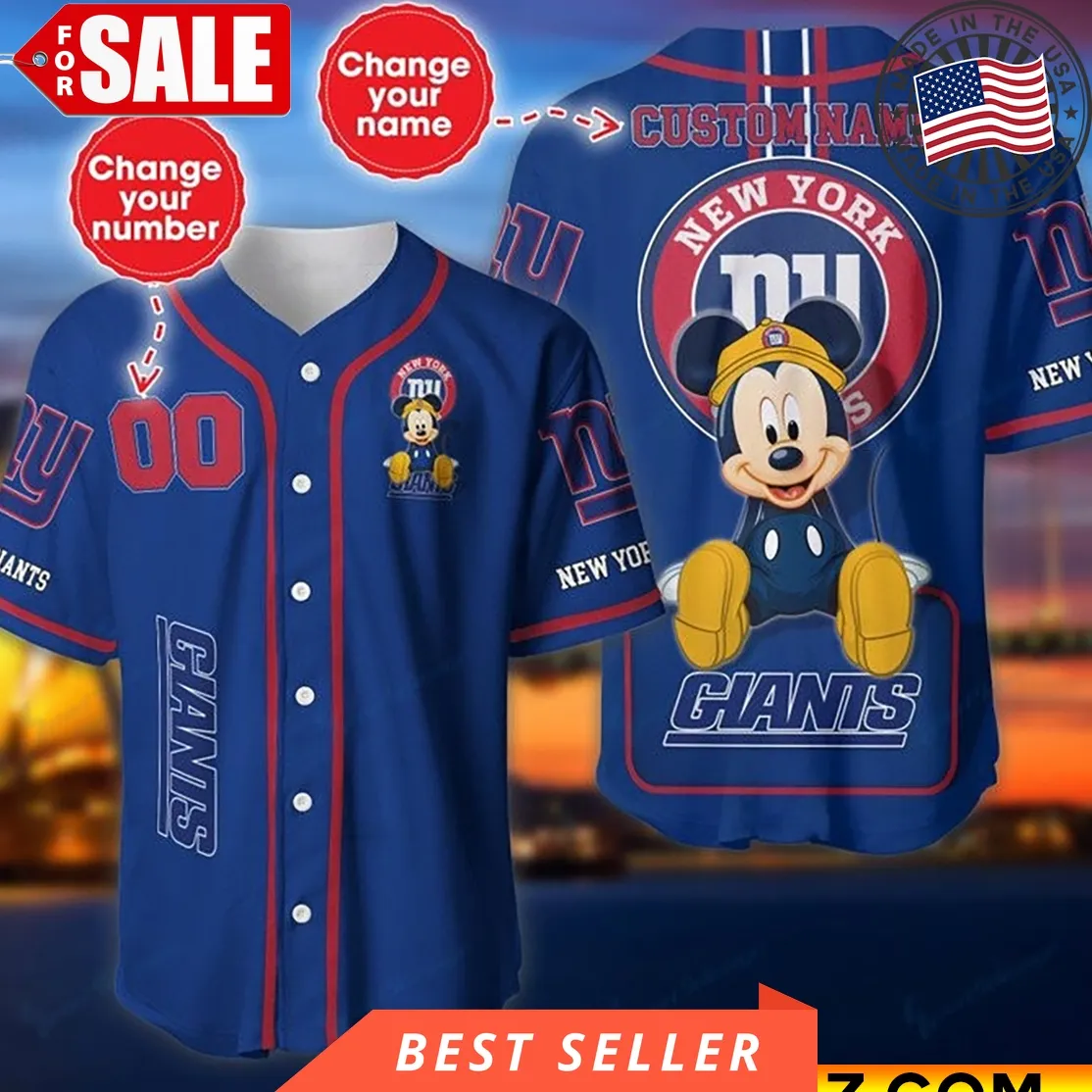 Custom Name And Number Disney Mickey New York Giants Nfl Baseball Jersey Plus Size Trending