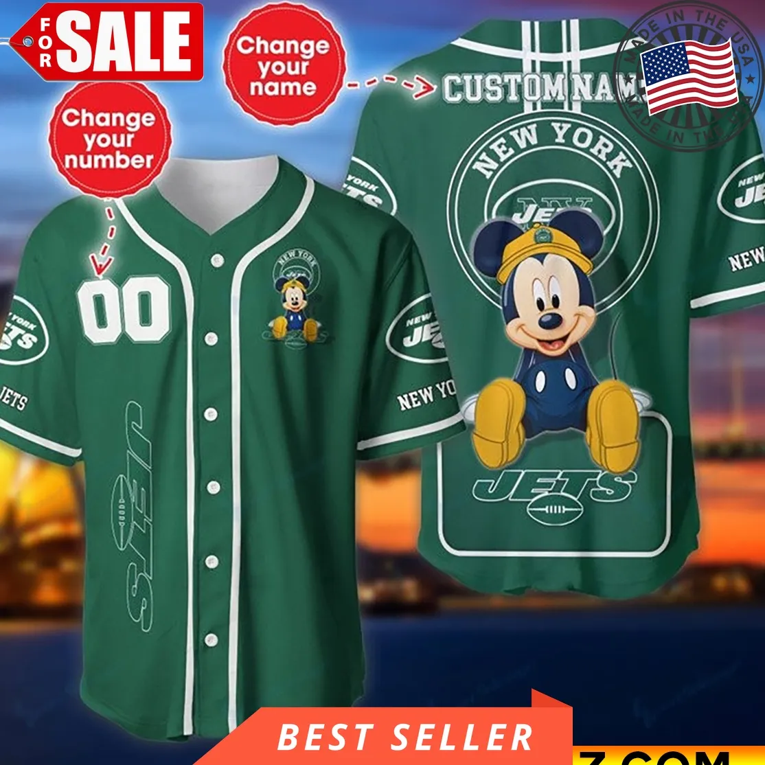 Custom Name And Number Disney Mickey New York Jets Nfl Baseball Jersey Plus Size Trending