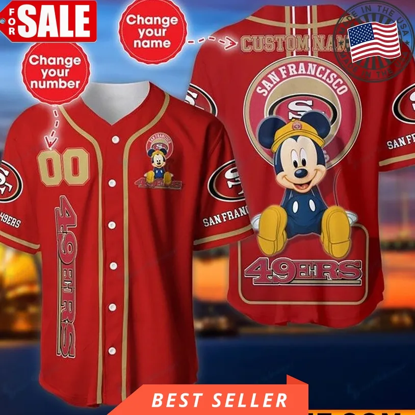Custom Name And Number Disney Mickey San Francisco 49Ers Nfl Baseball Jersey Unisex Disney Mom Shirt