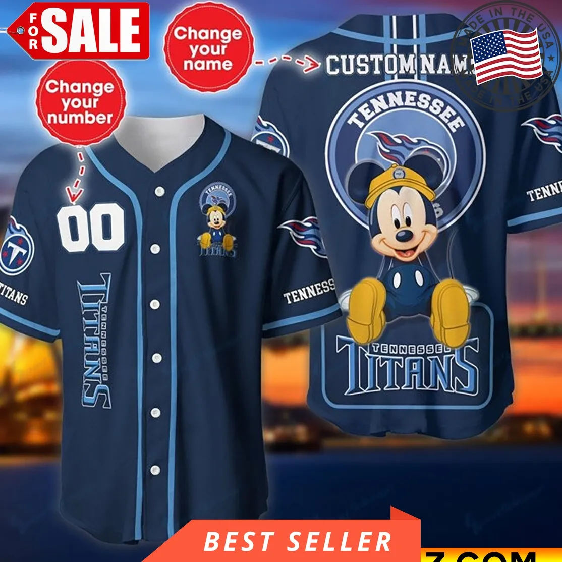 Custom Name And Number Disney Mickey Tennessee Titans Nfl Baseball Jersey Plus Size Trending