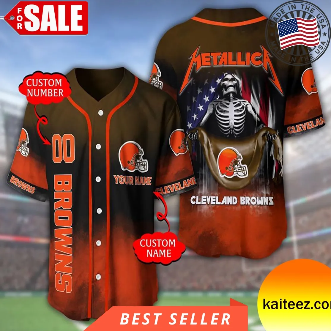 Custom Name And Number Metallica Band Cleveland Browns Nfl Flag America Baseball Jersey Size up S to 5XL Sunflower,Baseball