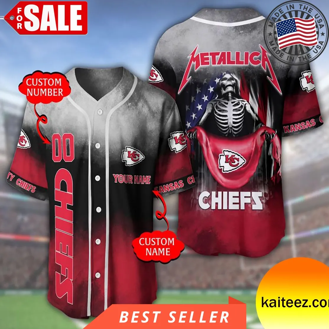 Custom Name And Number Metallica Band Kansas City Chiefs Nfl Flag America  Baseball Jersey Plus Size